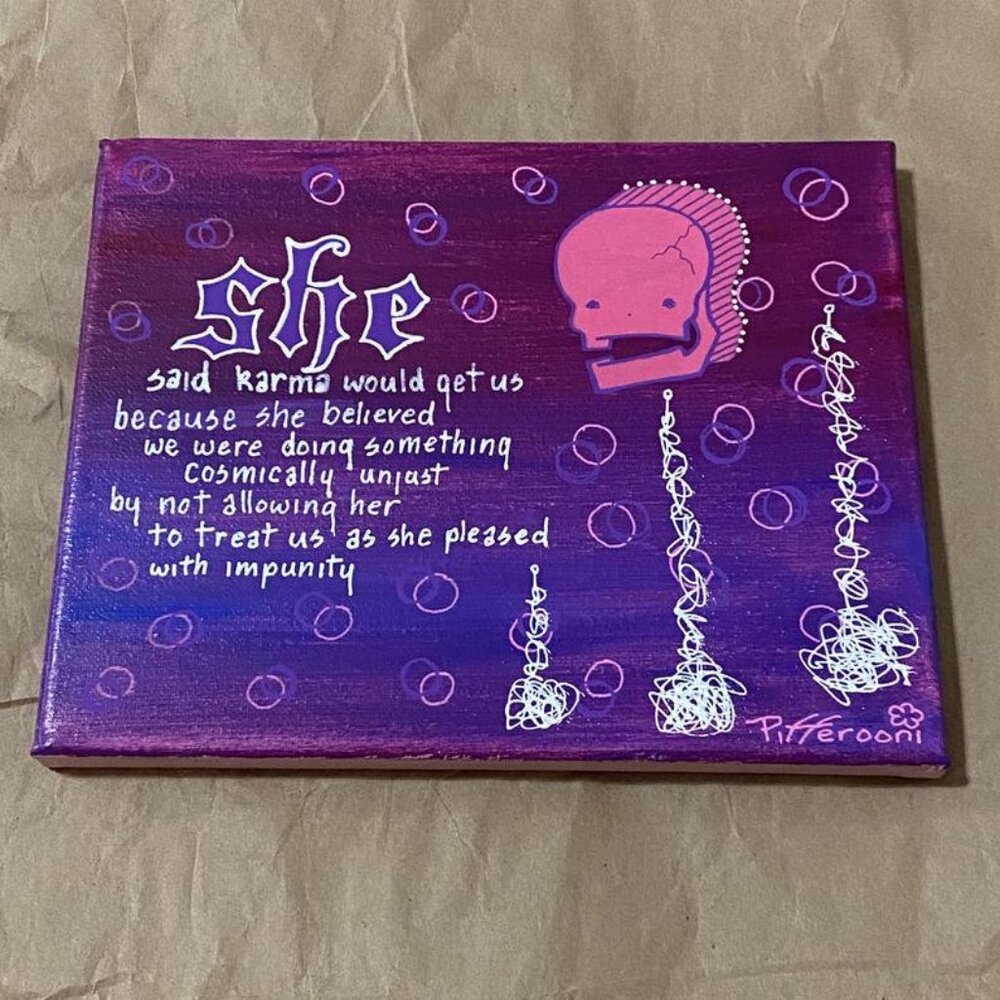 Original SHE cute skull truism poetry painting